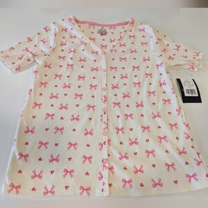 Cuddle Duds New Pink Bow Tie Pajama Top Shirt Size Small